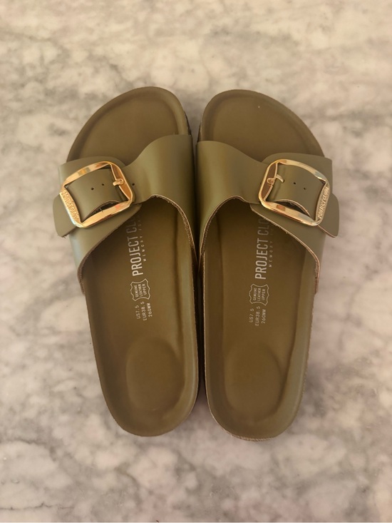 Project Cloud Shoes - Olive Green Slide Sandals with Gold Buckle